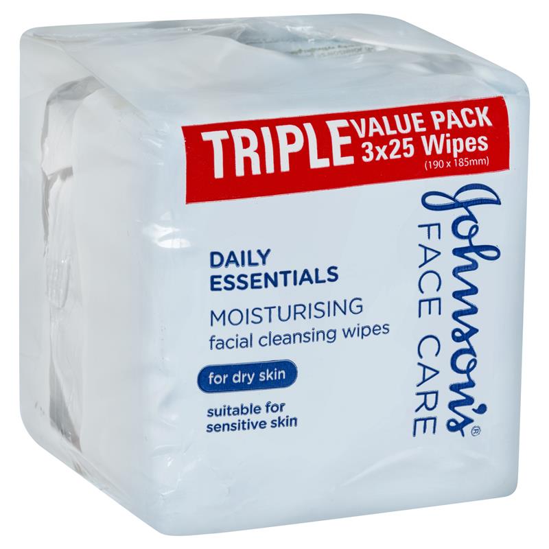 Johnson's Daily Essentials Facial Cleansing Wipes Dry Skin 25 X3 - Cutprice Online