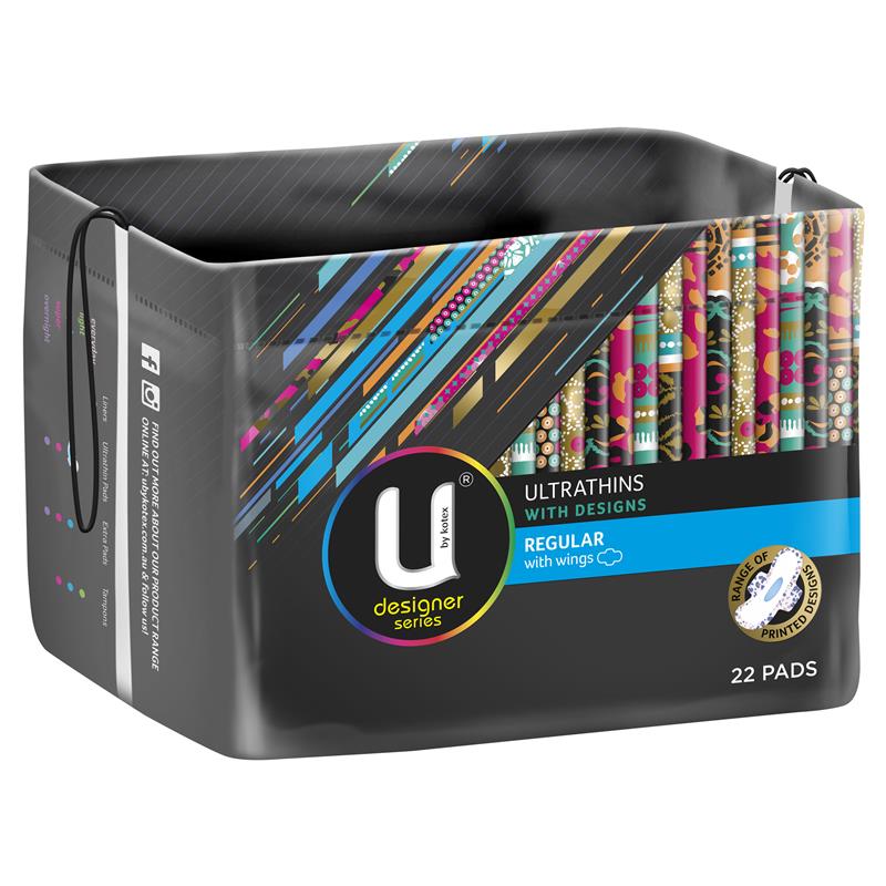 U By Kotex Designer Series Ultrathins Pads Wing Regular 22 Pack - Cutprice Online