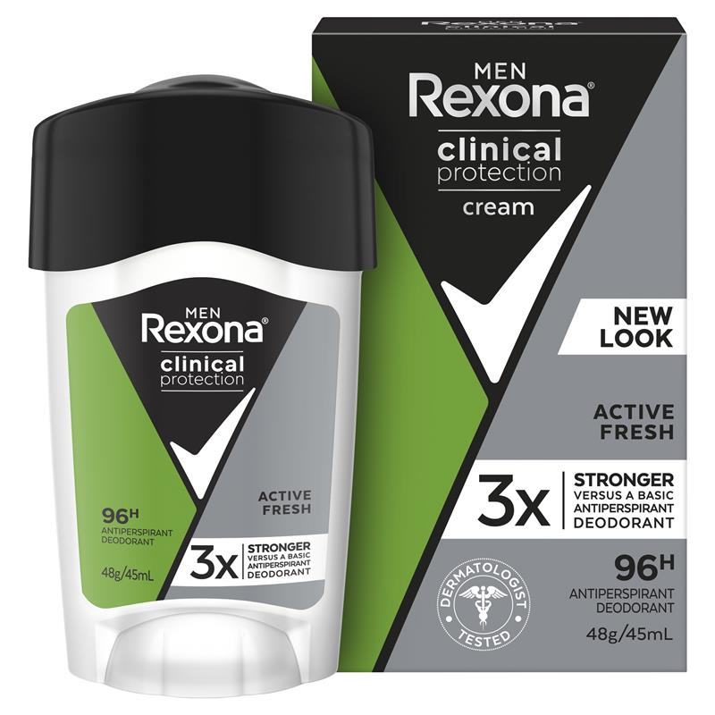 Rexona for Men Active fresh Clinical Protection Antiperspirant Deodorant Cream 45ml - Cutprice Online