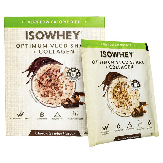 IsoWhey Optimum VLCD Shake + Collagen Chocolate Fudge 18 x 55g - Cutprice Online