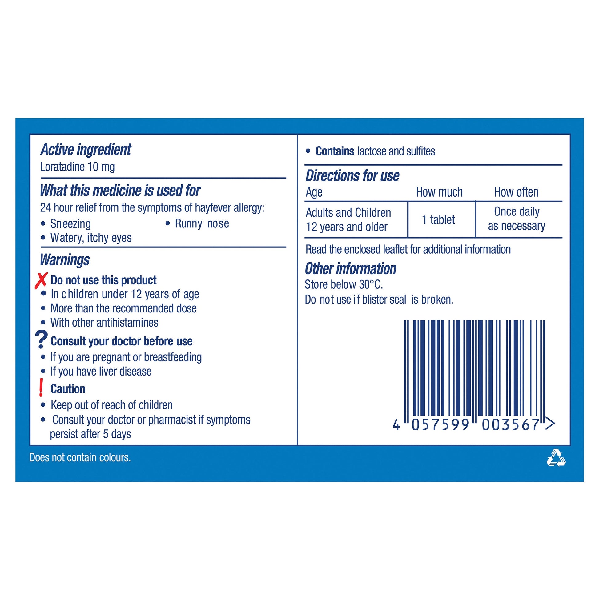 Claratyne Hayfever Allergy Relief Antihistamine 10 Tablets - Cutprice Online