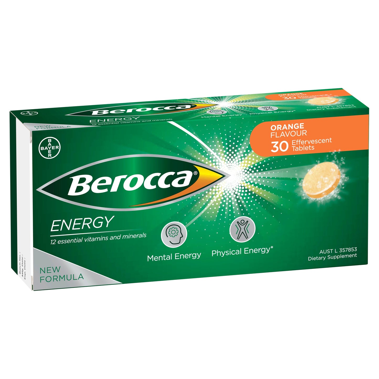 Berocca Energy Vitamin B & C Orange Flavour Effervescent Tablets 30 Pack New - Cutprice Online