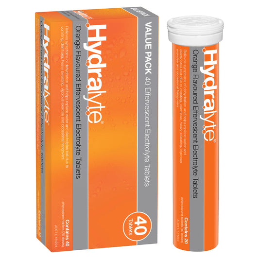 Hydralyte Orange Flavoured Effervescent Electrolyte Tablets 40 Pack - Cutprice Online