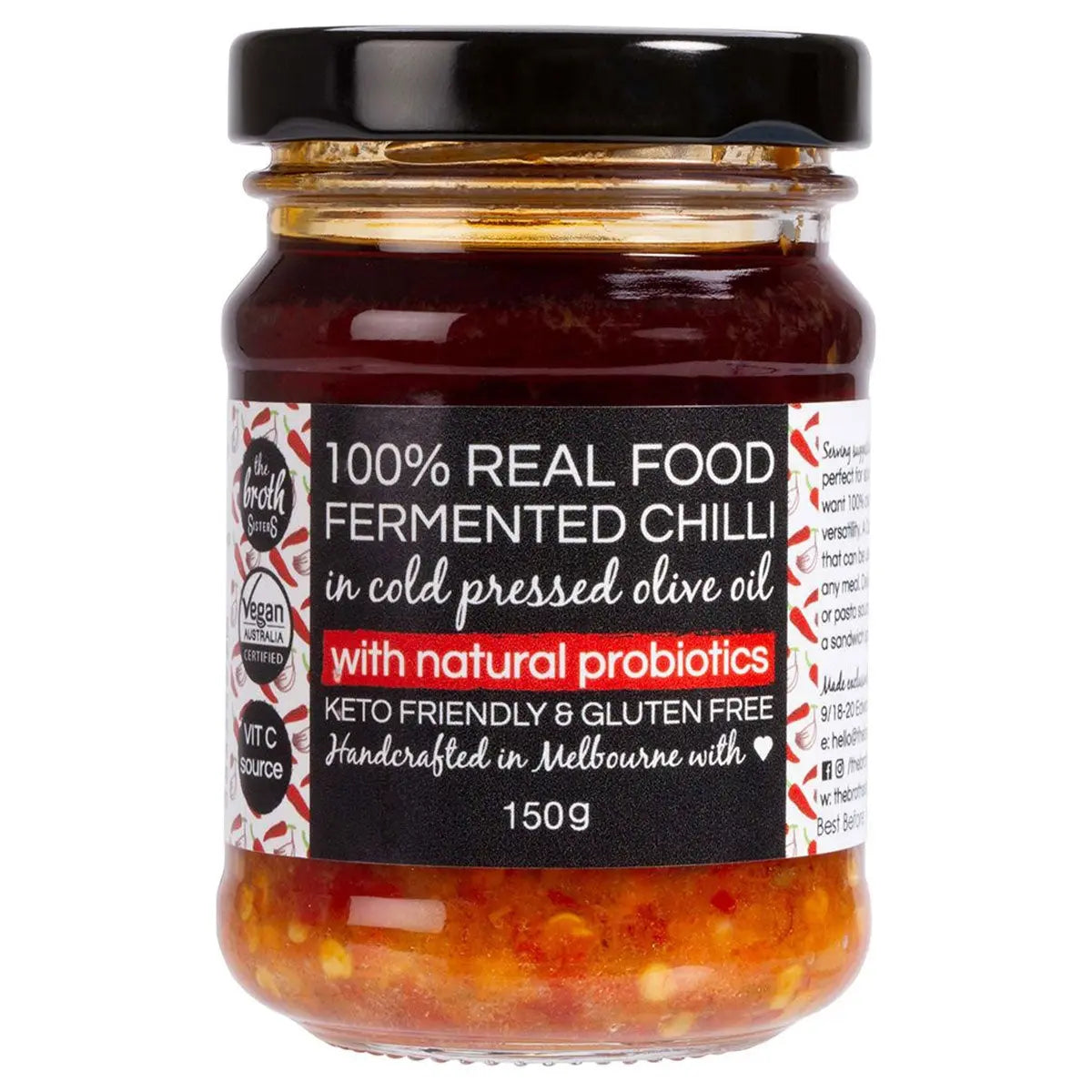 THE BROTH SISTERS Fermented Chilli Cold Pressed Olive Oil + Probiotics 150g THE BROTH SISTERS