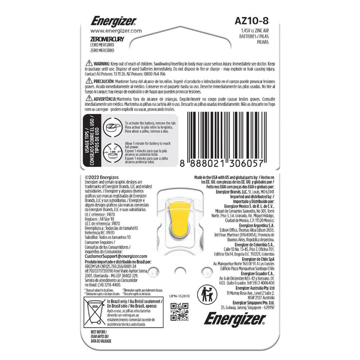 Energizer Hearing Aid AZ10 Pack of 8 - Cutprice Online