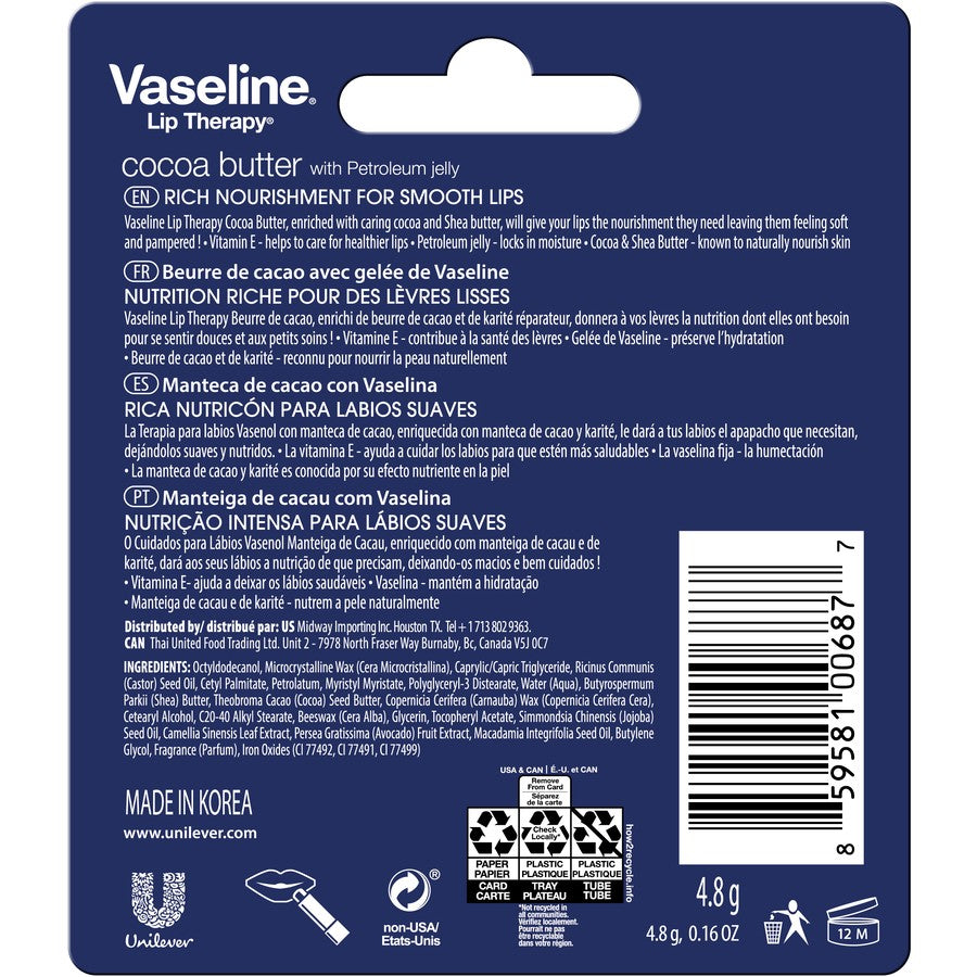 Vaseline Lip Balm Cocoa Butter 4.8g - Cutprice Online