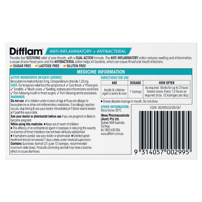 Difflam Honey Lemon Sugar Free 16 Lozenges