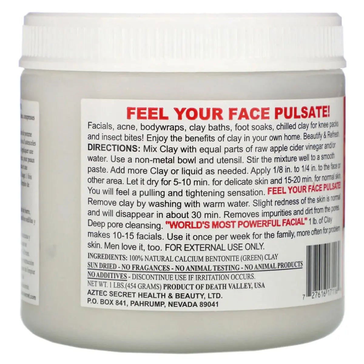 Aztec Secret 100% Natural Calcium Bentonite Clay Facial Clay 454g AZTEC