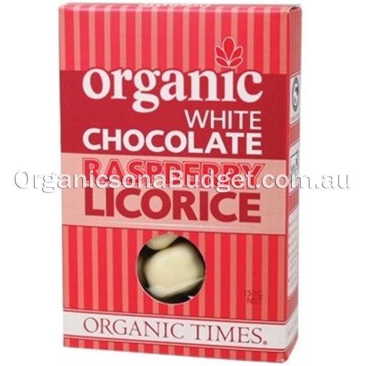 ORGANIC TIMES White Chocolate Raspberry Licorice 150g - Cutprice Online