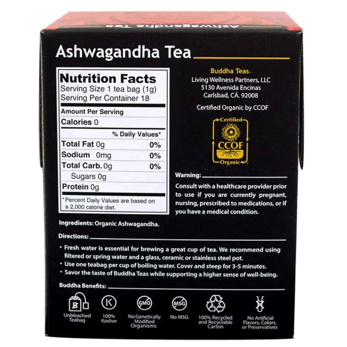 BUDDHA TEAS Organic Herbal Tea Bags Ashwagandha Tea 18 BUDDHA TEAS