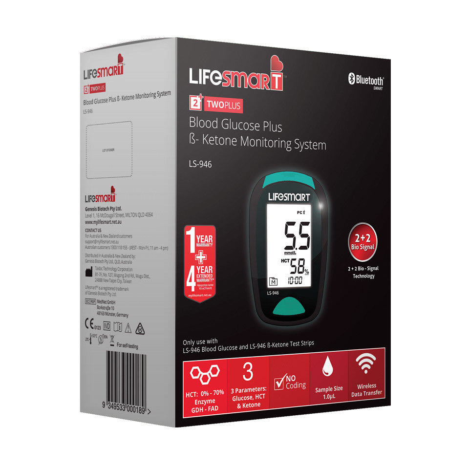 LifeSmart 2TwoPlus Blood Glucose & Ketone Meter LS-946 Bluetooth