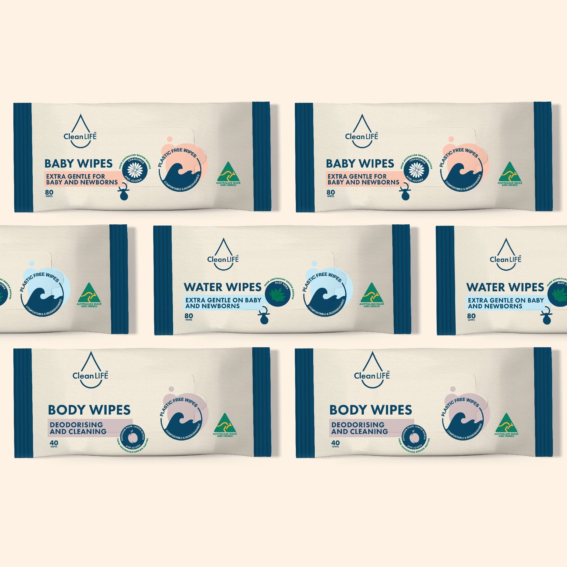 CLEANLIFE Water Plastic Free Wipes Extra Gentle Baby and Newborns 80pk Cleanlife