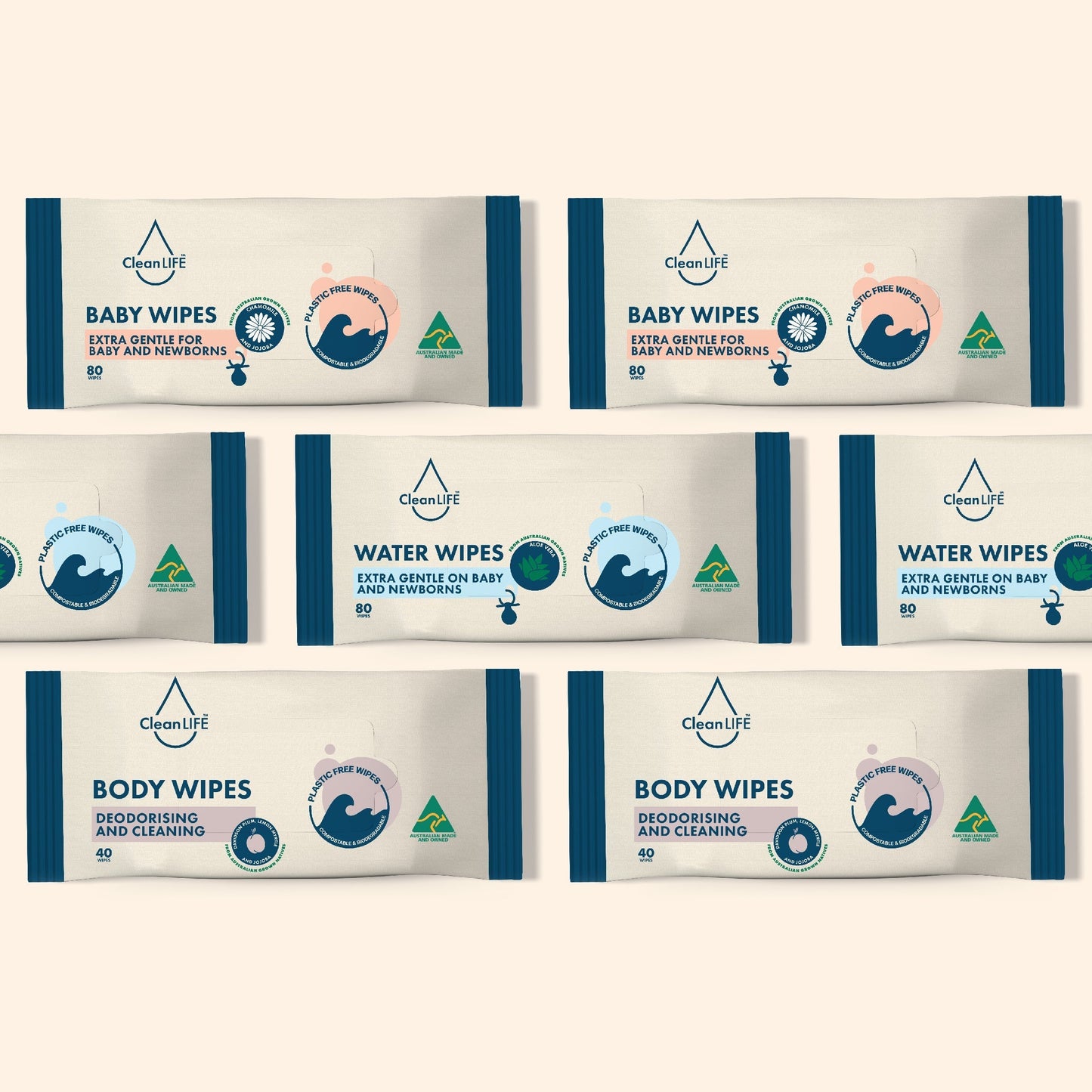 CLEANLIFE Body Plastic Free Wipes Deodorising and Cleaning 40pk Cleanlife