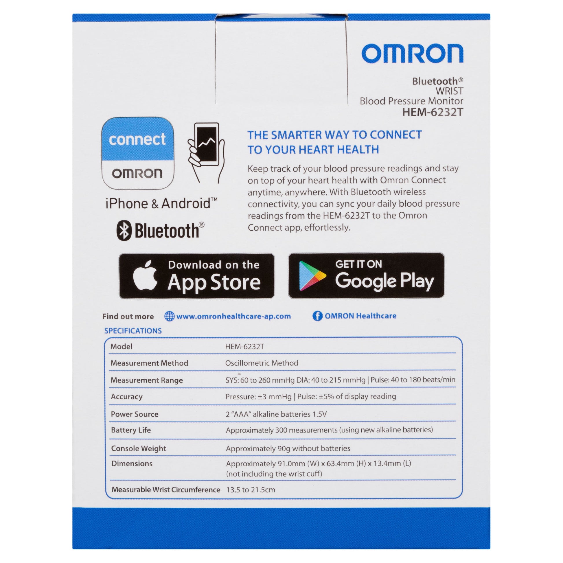 Omron HEM6232T Bluetooth Wrist Blood Pressure Monitor - Cutprice Online