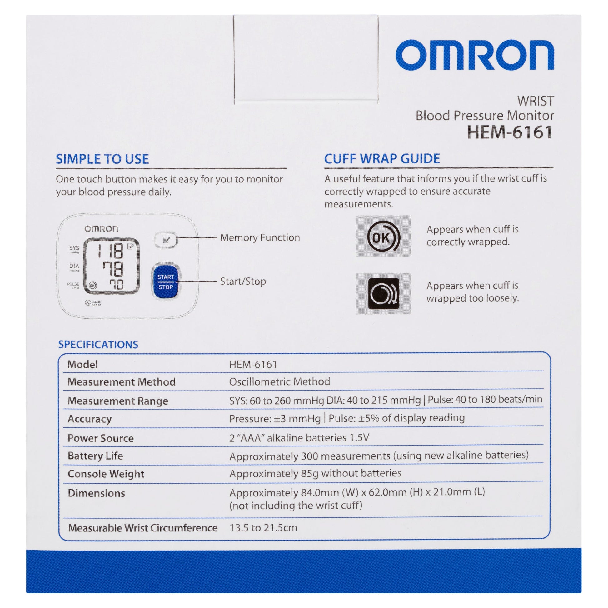 Omron Wrist Blood Pressure Monitor Basic HEM-6161 - Cutprice Online