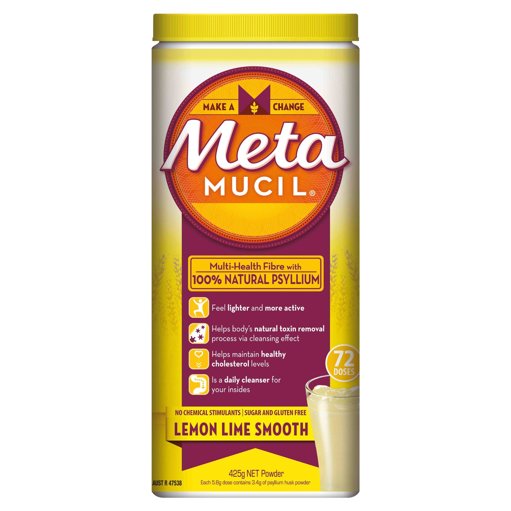 Metamucil Fibre Supplement Smooth Texture Lemon-Lime Flavour 72 doses 425g - Cutprice Online