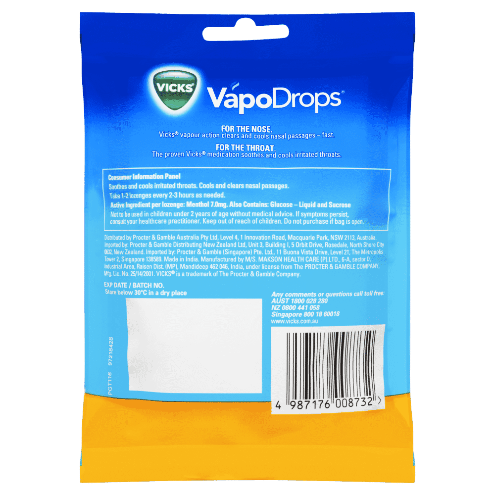 Vicks VapoDrops Butter Menthol Lozenges 24 Pack - Cutprice Online
