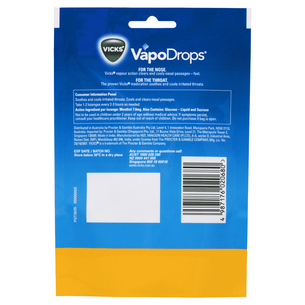 Vicks VapoDrops Butter Menthol 42 Lozenges - Cutprice Online