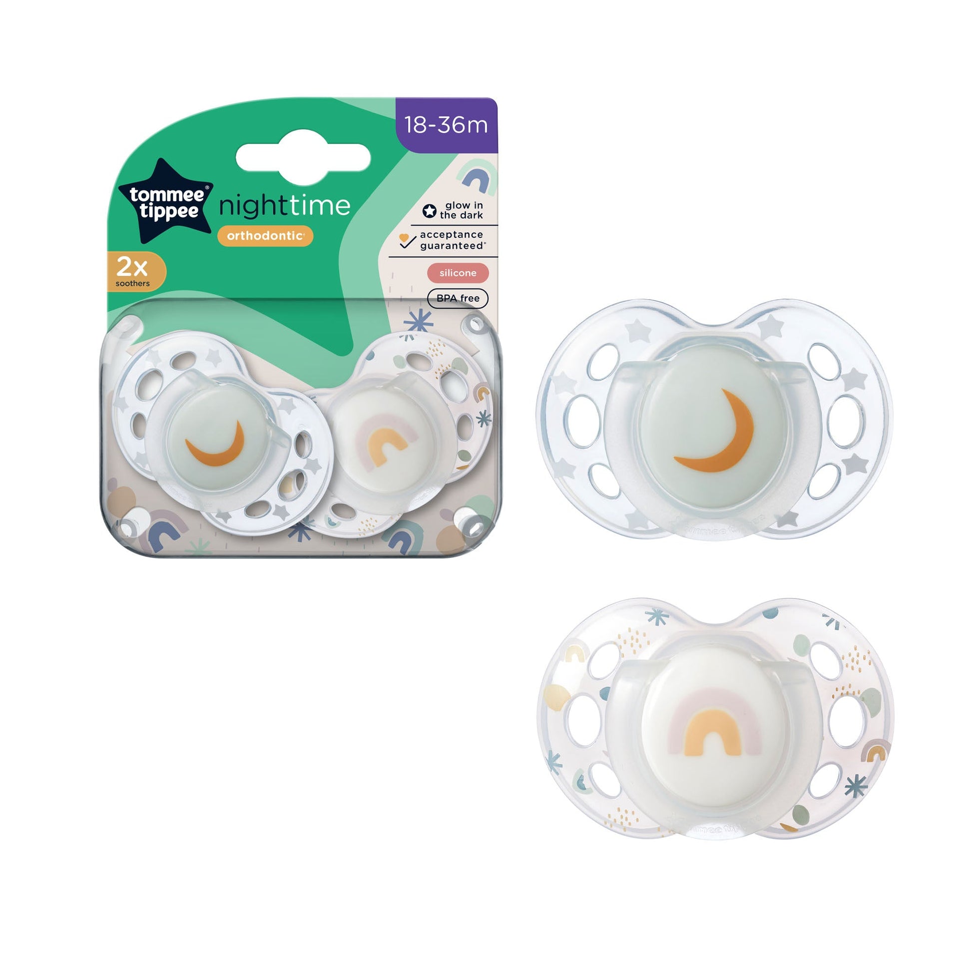 Tommee Tippee Closer To Nature Night Time Soothers 18-36 Months 2 Pack (Colours May Vary) - Cutprice Online