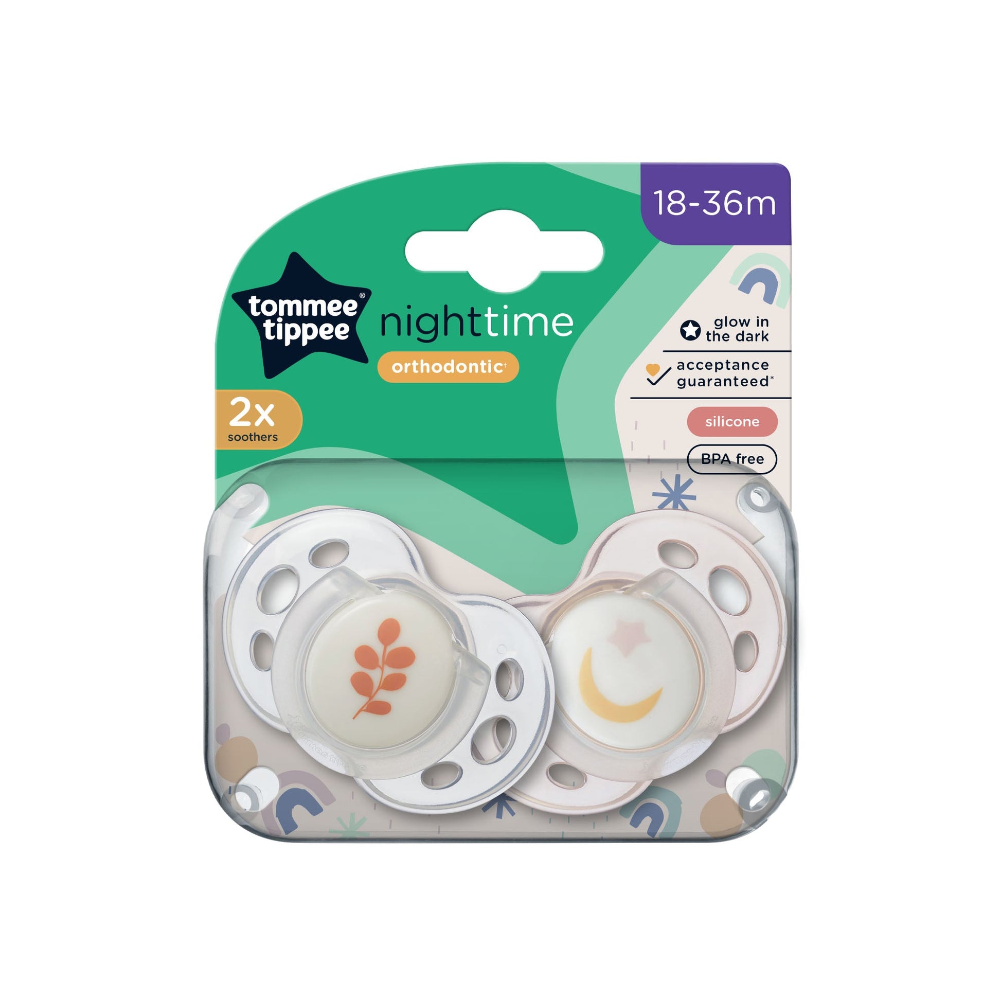 Tommee Tippee Closer To Nature Night Time Soothers 18-36 Months 2 Pack (Colours May Vary) - Cutprice Online