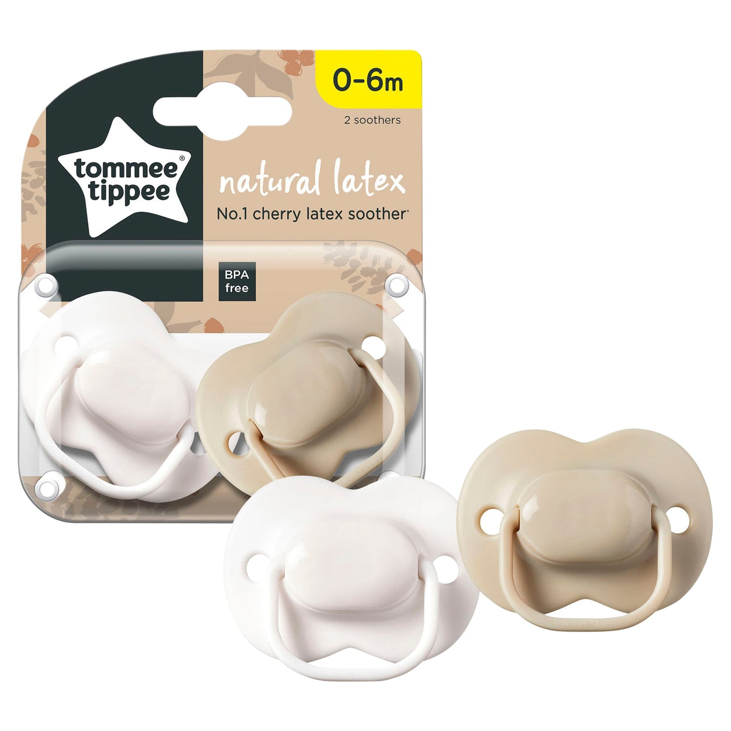 Tommee Tippee Cherry Shaped Natural Latex Soother - 0-6 Months - 2 Pack (Colours May Vary) - Cutprice Online