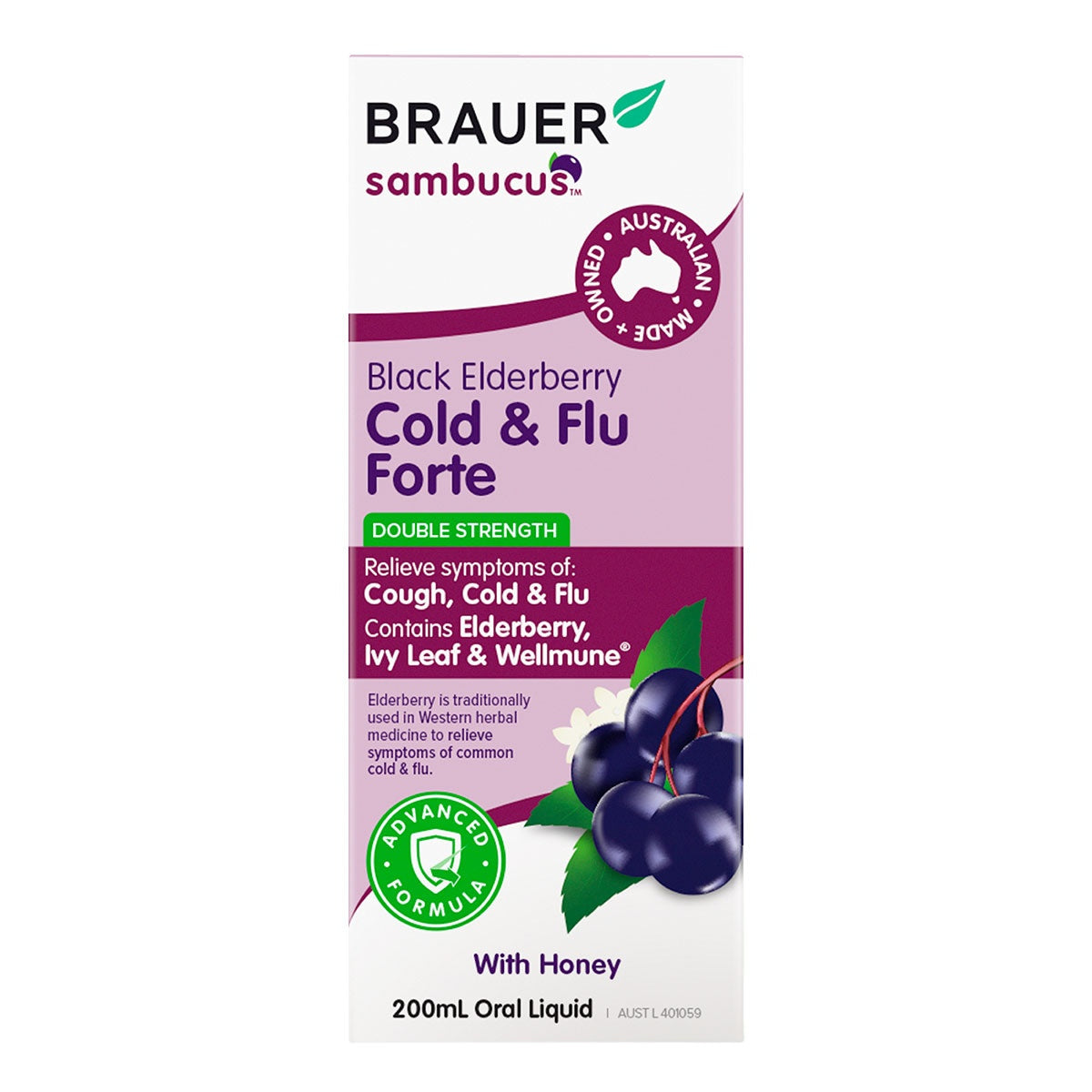 Brauer Sambucus Black Elderberry Cold & Flu Forte for Adults 200ml BRAUER