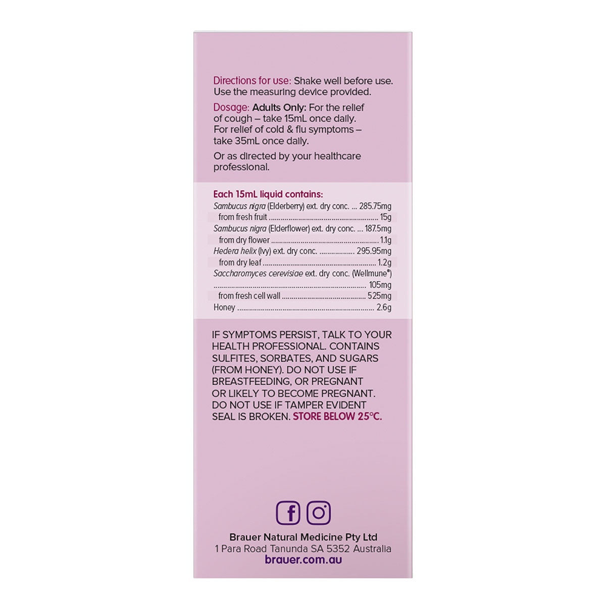 Brauer Sambucus Black Elderberry Cold & Flu Forte for Adults 200ml BRAUER