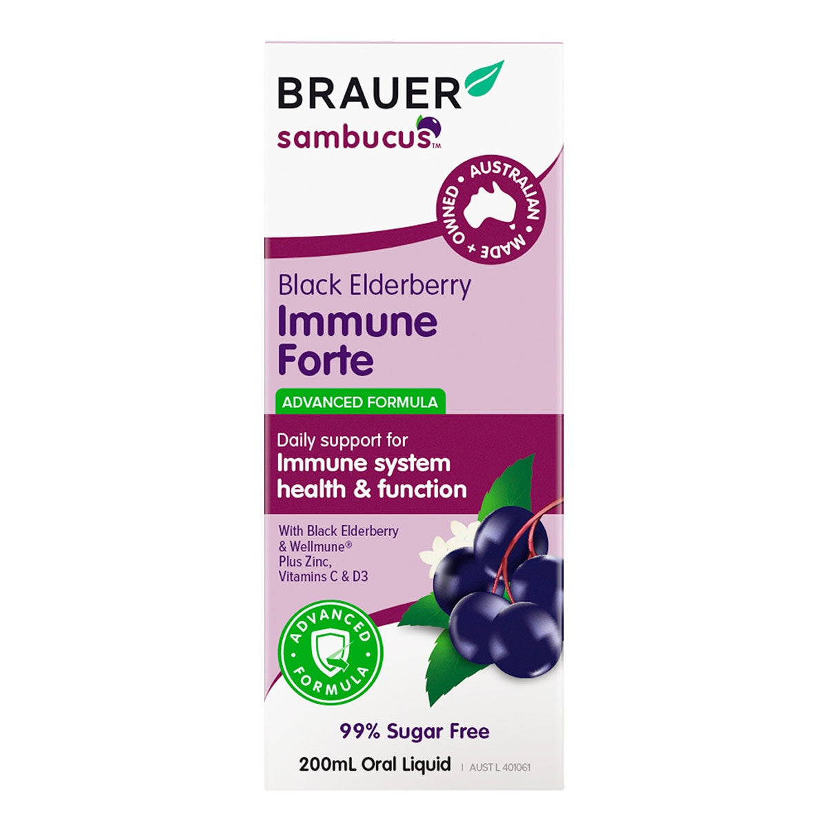 Brauer Sambucus Black Elderberry Immune Forte for Adults 200ml BRAUER
