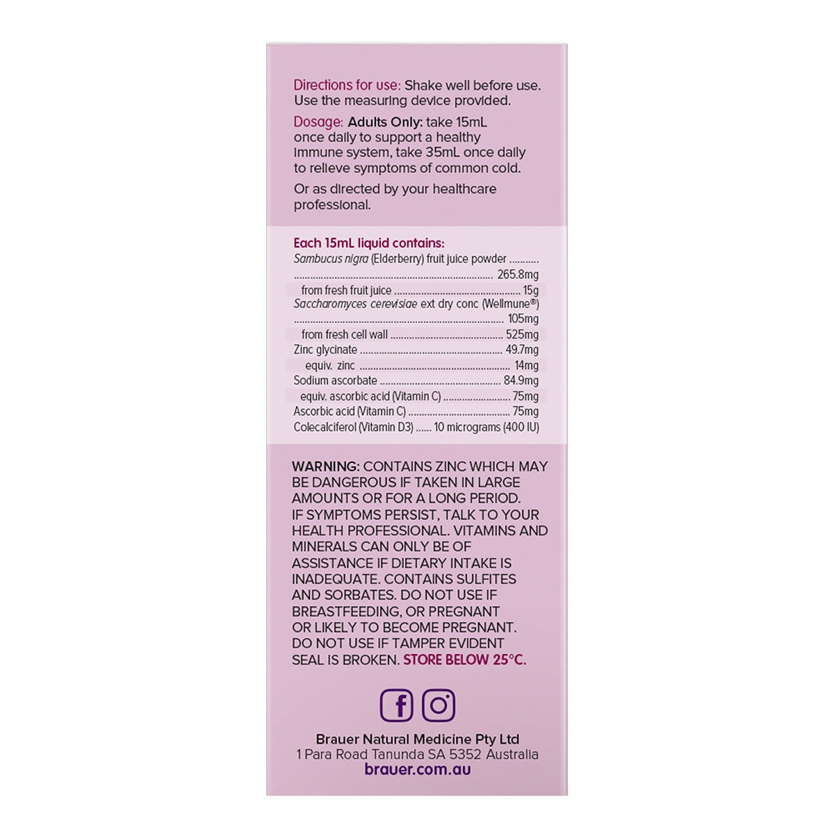 Brauer Sambucus Black Elderberry Immune Forte for Adults 200ml BRAUER