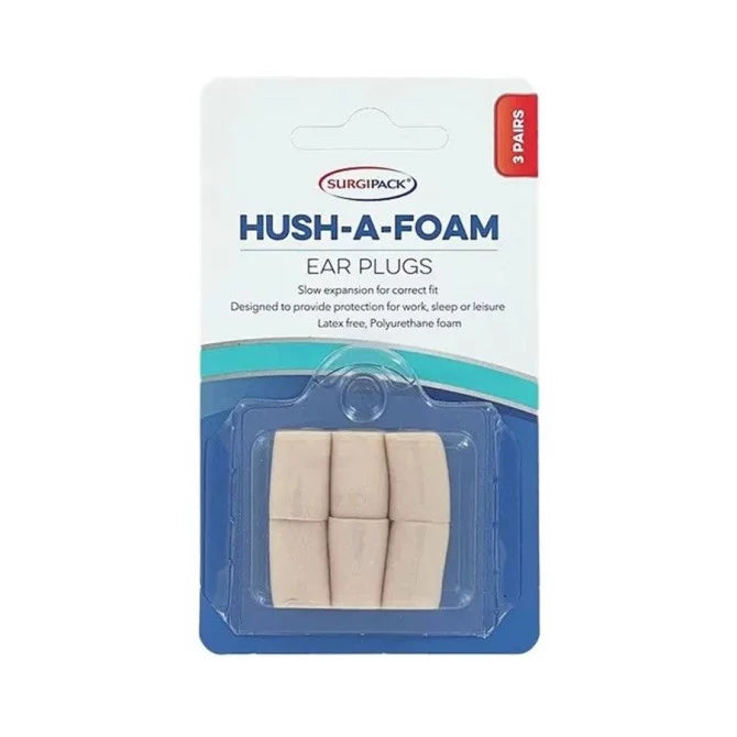 Surgi Pack Hush-A-Foam Ear Plugs X 3 Pairs (Polyurethan Foam) - Cutprice Online
