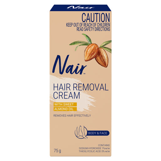 Nair Hair Removal Cream with Sweet Almond Oil Body & Face 75g - Cutprice Online