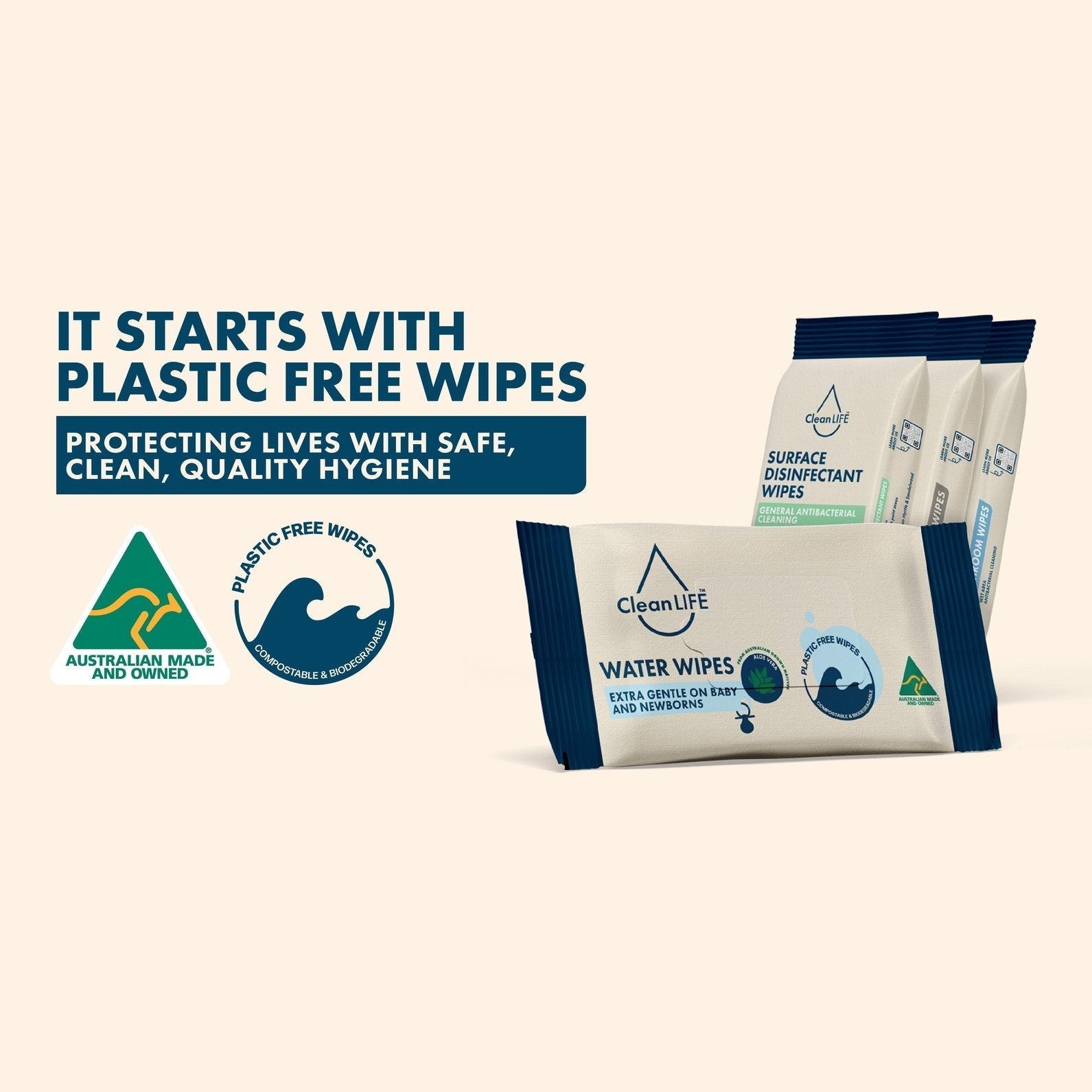 CLEANLIFE Body Plastic Free Wipes Deodorising and Cleaning 40pk Cleanlife