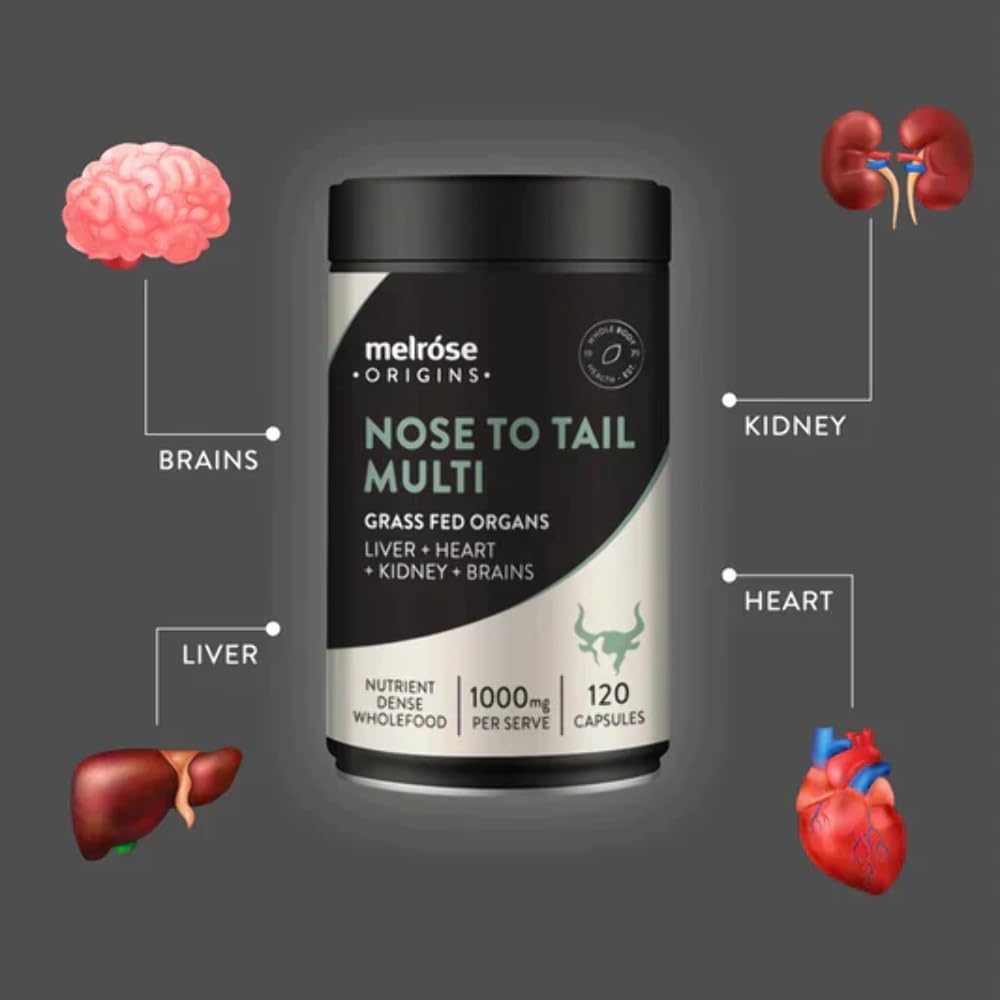 Melrose Origins Nose To Tail Multi (Grass Fed Organs 1000mg: Liver + Heart + Kidney + Brains) 120c - Cutprice Online
