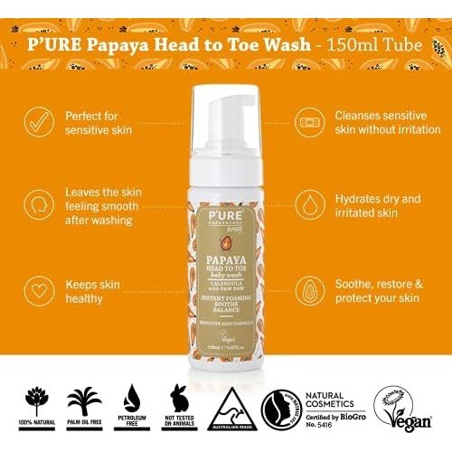 P'URE Papayacare Baby Papaya Head To Toe Baby Wash (Calendula with Paw Paw) 150ml - Cutprice Online