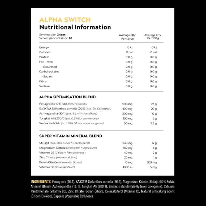 SWITCH NUTRITION Alpha Male Support Formula 120 Caps Switch Nutrition