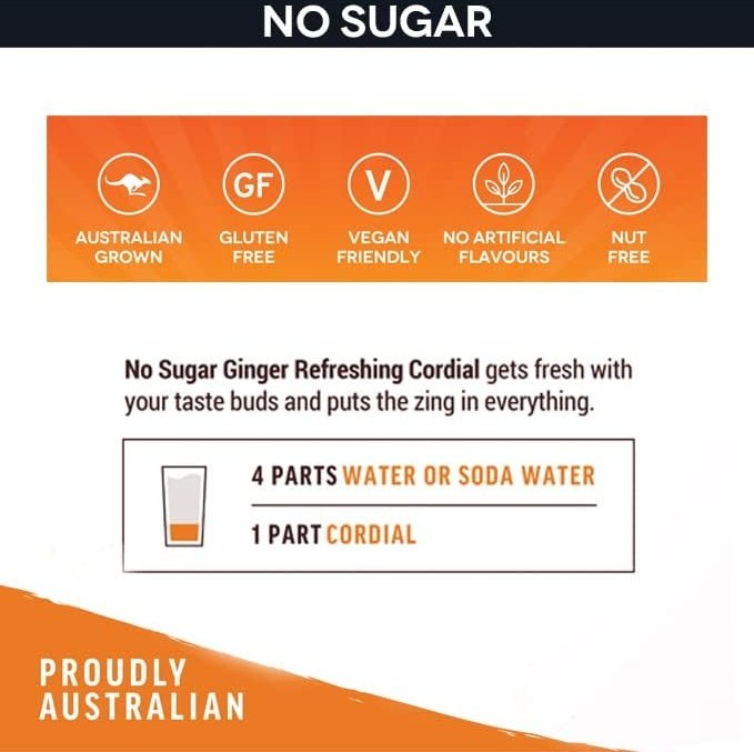 Buderim Ginger Ginger Refresher No Sugar Cordial 750ml - Cutprice Online