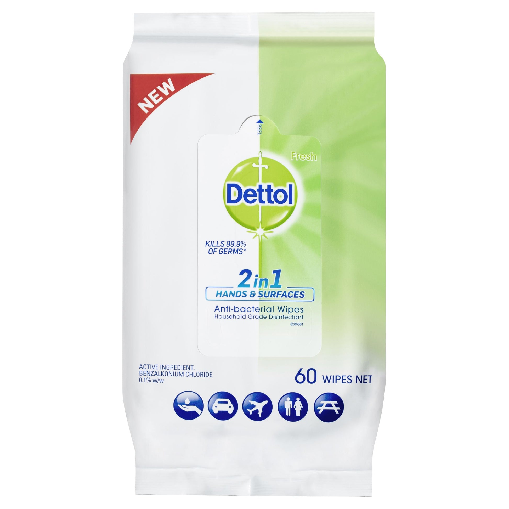Dettol 2in1 Hands & Surfaces Antibacterial 60 Wipes - Cutprice Online