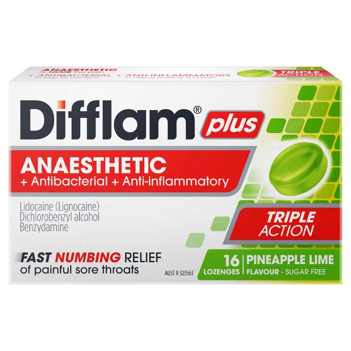Difflam PLUS Anaesthetic Pineapple & Lime 16 Lozenges