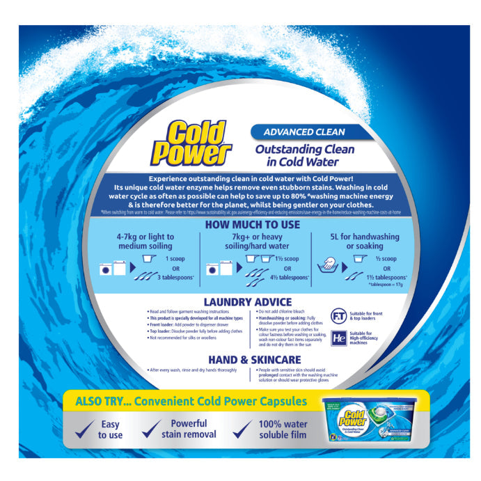Cold Power Regular Advanced Clean Powder Laundry Detergent 1kg - Cutprice Online