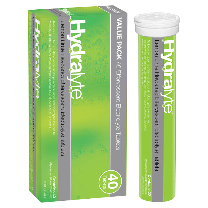 Hydralyte Lemon Lime Effervescent Electrolyte Tablets 40 Pack - Cutprice Online