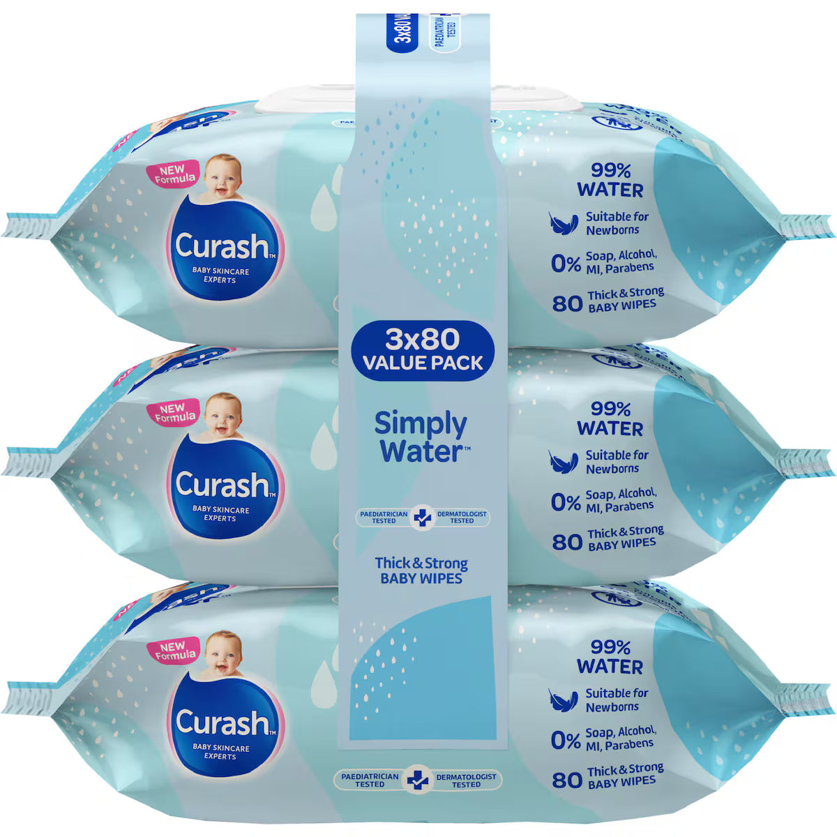 Curash Babycare Simply Water Wipes 3 x 80
