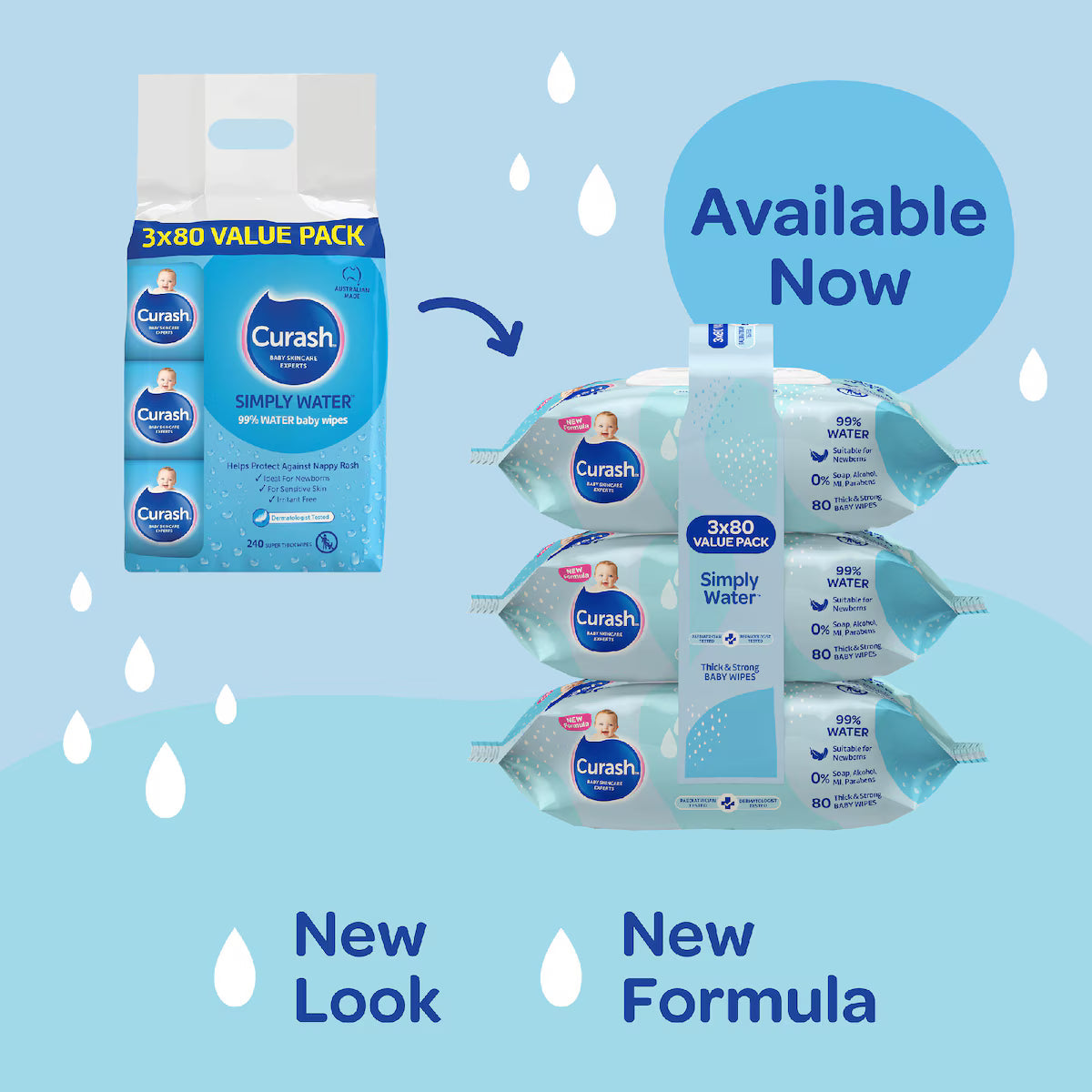 Curash Babycare Simply Water Wipes 3 x 80