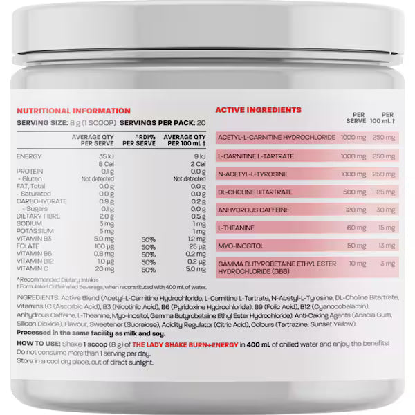 The Lady Shake Burn + Energy Mango Passionfruit 160g