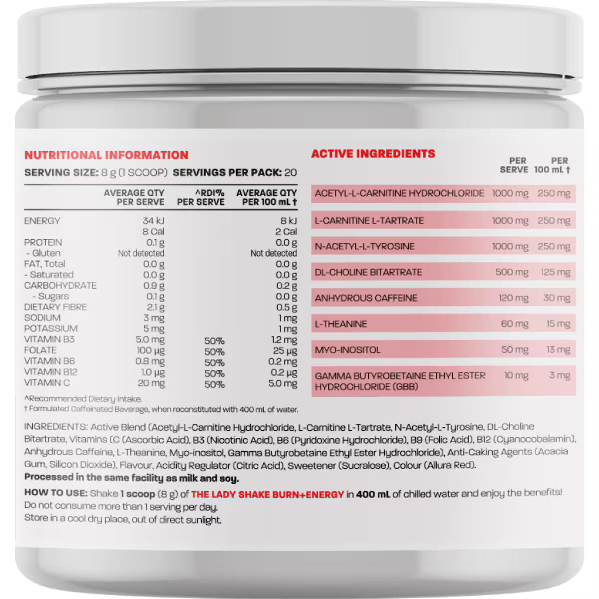 The Lady Shake Burn + Energy Raspberry 160g