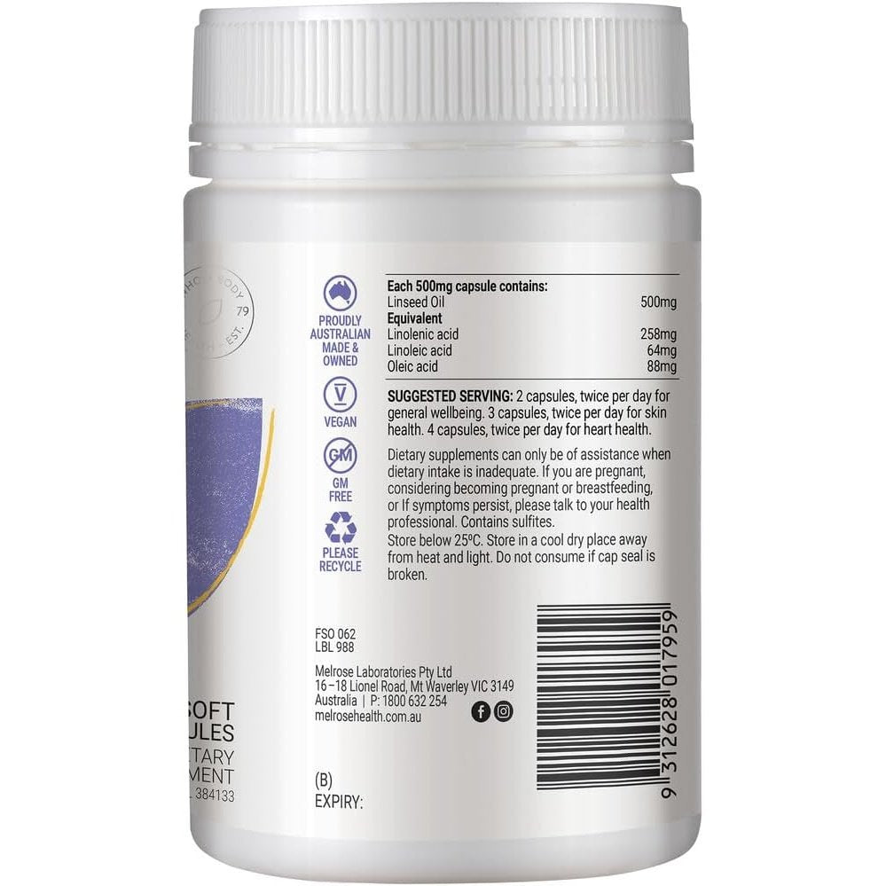 Melrose Australian Flaxseed Oil Vegan Capsules 240vc - Cutprice Online