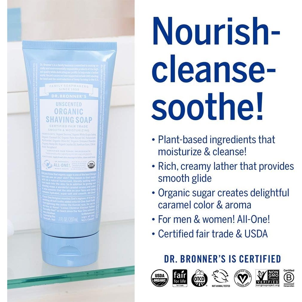 Dr. Bronner's Organic Shaving Soap Unscented 207ml - Cutprice Online
