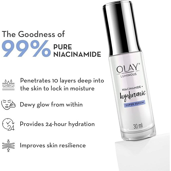 Olay Luminous Niacinamide Plus Hyaluronic Face Super Serum 30ml - Cutprice Online