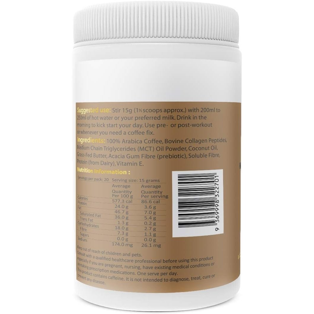 Brain and Brawn Collagen Keto Coffee (With MCT C8 & C10 and Grass-fed Butter) Unsweetened 300g BRAIN AND BRAWN