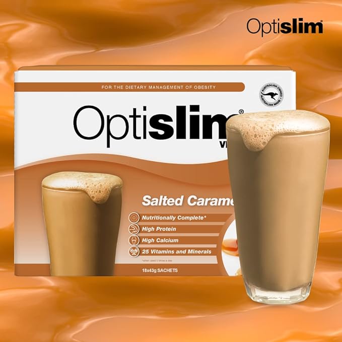 Optislim VLCD Meal Replacement Shake Salted Caramel 21x43g Sachets - Cutprice Online