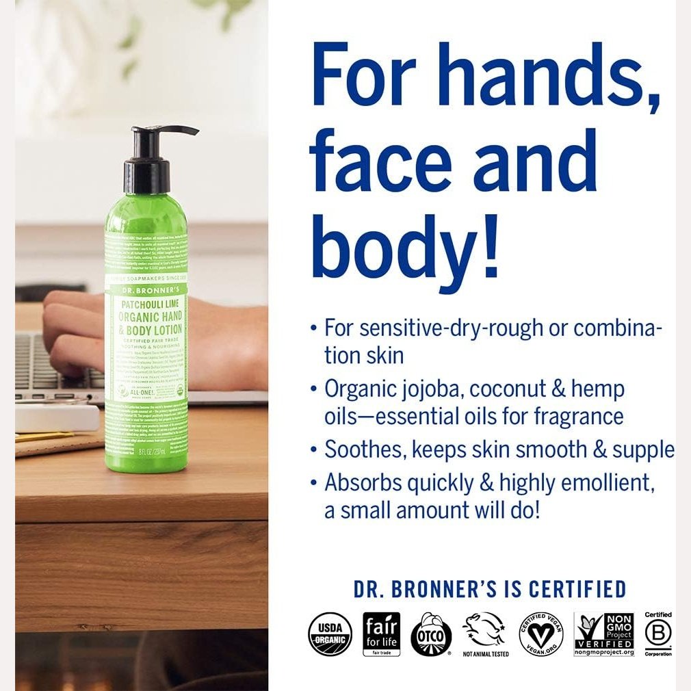 Dr. Bronner's Organic Hand & Body Lotion Patchouli Lime 237ml DR. BRONNER'S
